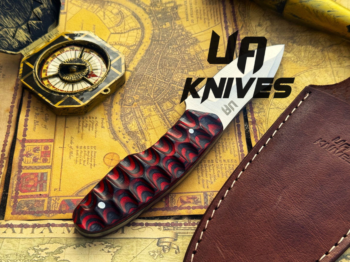 Handmade 12C27 Stainless Steel Every Day Carry Bushcraft Camping Knife with Hand Carved Handle & Leather Sheath