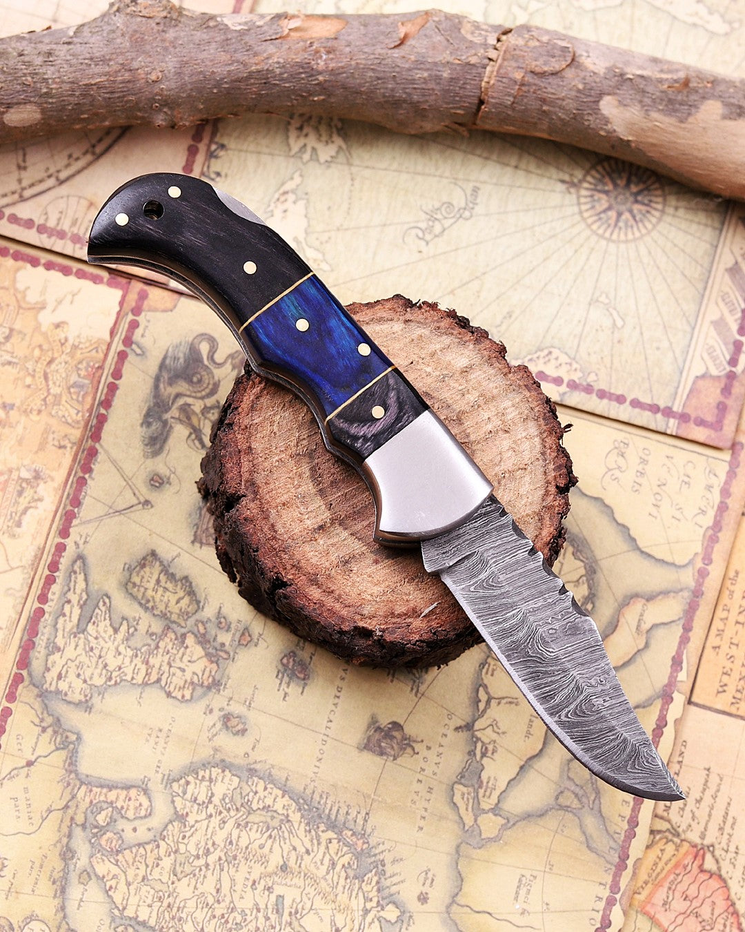 Handmade Damascus Steel Folding Knife – Premium EDC Pocket Knife with Wood Handle