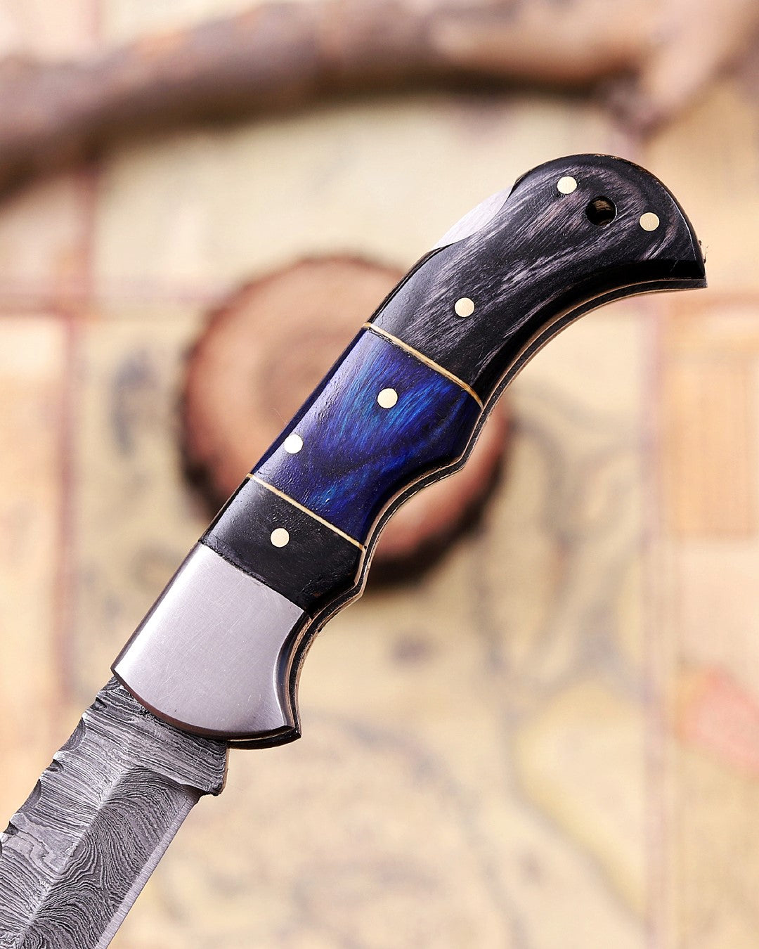 Handmade Damascus Steel Folding Knife – Premium EDC Pocket Knife with Wood Handle