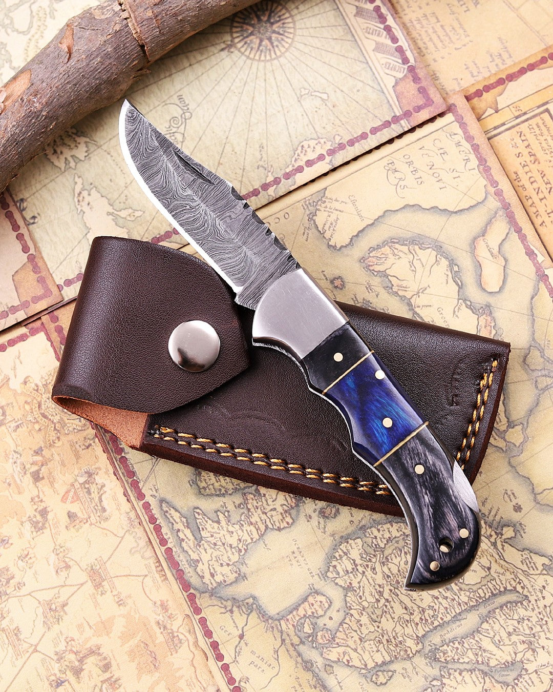 Handmade Damascus Steel Folding Knife – Premium EDC Pocket Knife with Wood Handle
