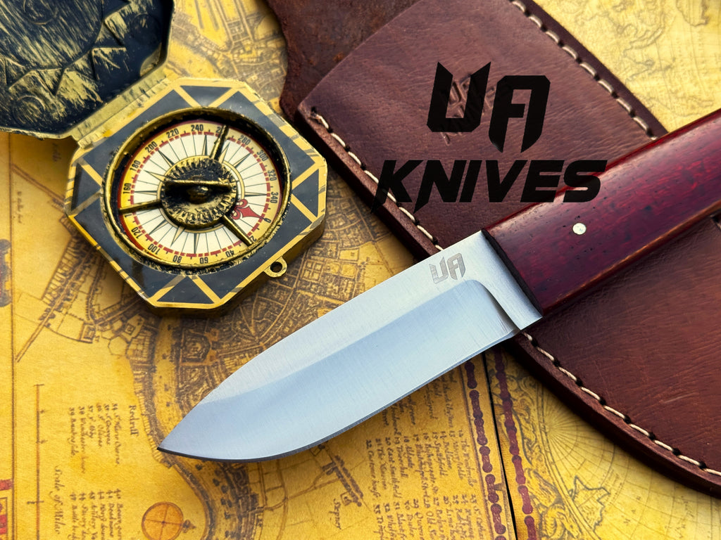UA Horizon handmade camping knife with G10 Micarta handle and 12C27 stainless steel skinner blade, ideal for outdoor tasks.