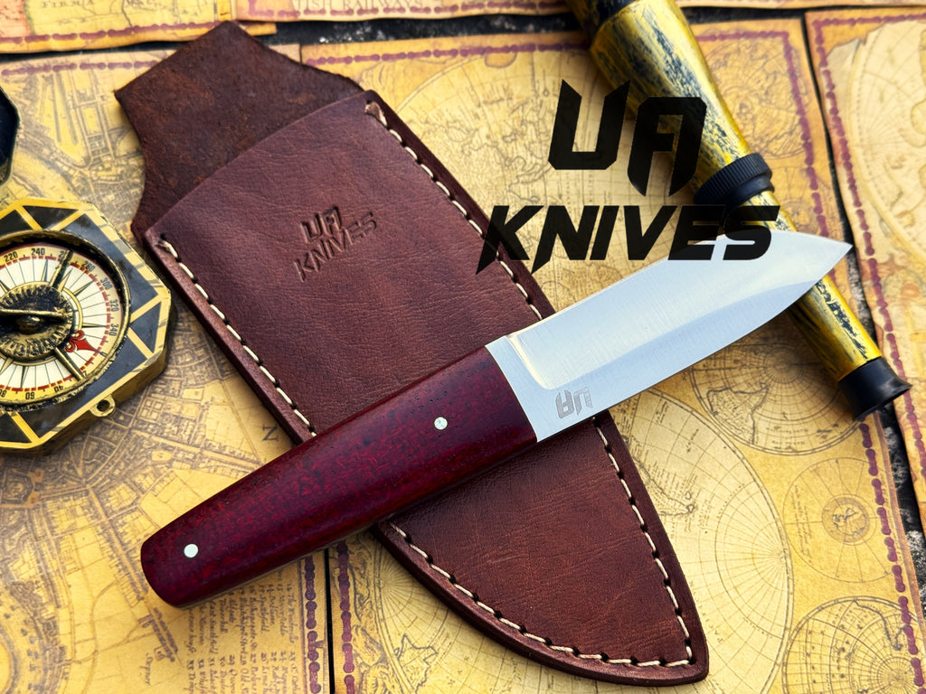 UA Horizon camping knife with handmade 12C27 stainless steel skinner blade and G10 Micarta handle, ideal for outdoor use.