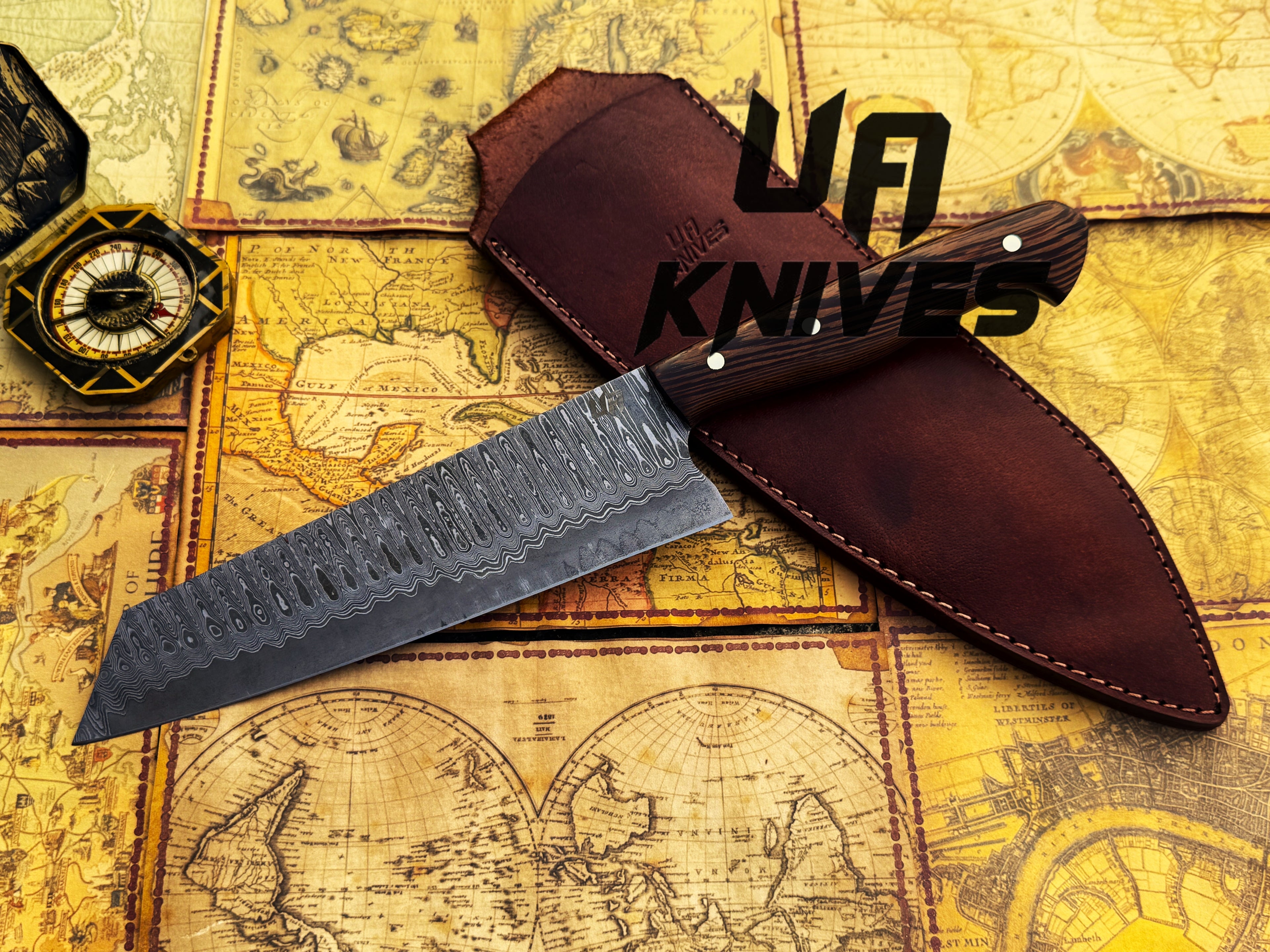 Japanese damascus knife with handcrafted steel blade for chefs