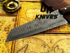 Premium damascus kitchen knives with razor sharp blade and wooden handle