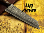 Stainless steel kitchen knives with damascus blade design and ergonomic grip