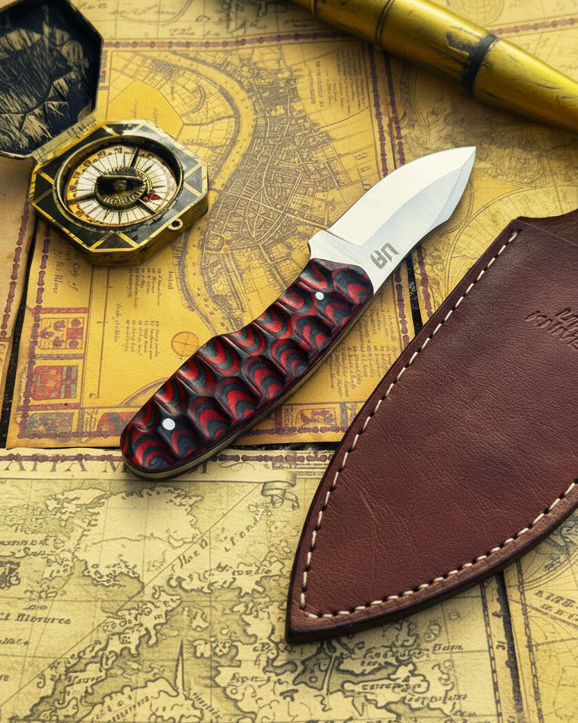 stainless steel hunting knife with leather sheath